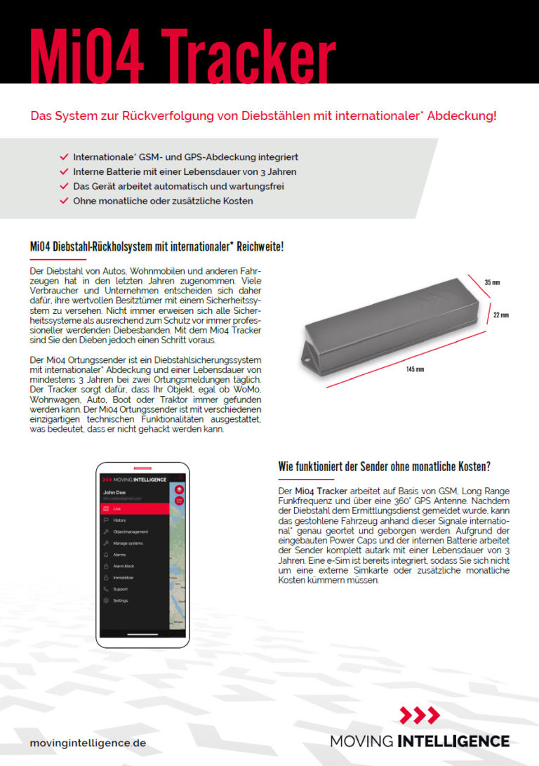 Mi04 GPSTracker ohne monatliche Kosten Diebstahlschutz