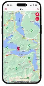 Phone mit Position von Wohnmobil durch GPS-Tracker